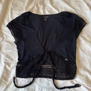 Guess Y2K Black Crochet Tie Front Bolero Top Size M
